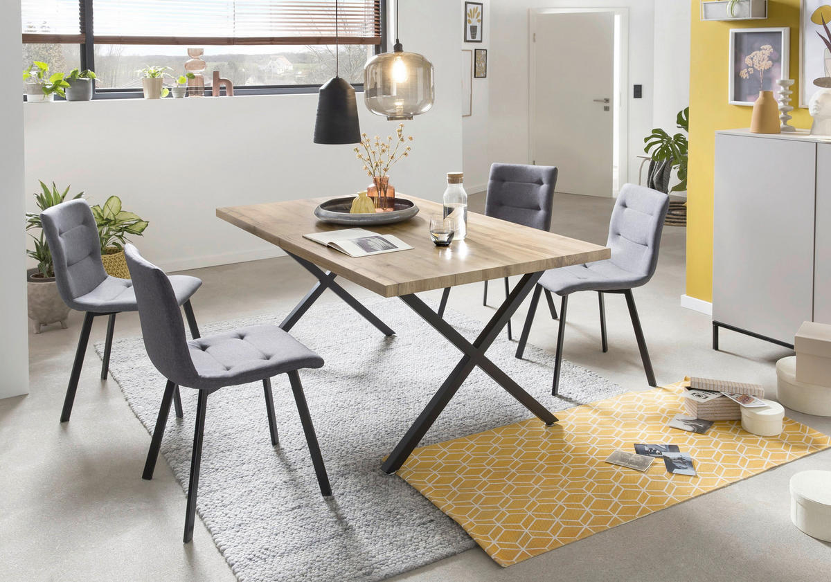 ESSTISCH rechteckig Naturfarben, Schwarz  - Schwarz/Naturfarben, Design, Holzwerkstoff/Metall (160/90/75cm) - Livetastic