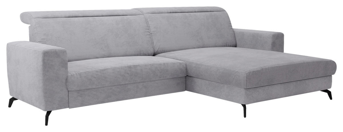 ECKSOFA in Cord Hellgrau  - Hellgrau/Schwarz, Konventionell, Textil/Metall (290/178cm) - Sit & More