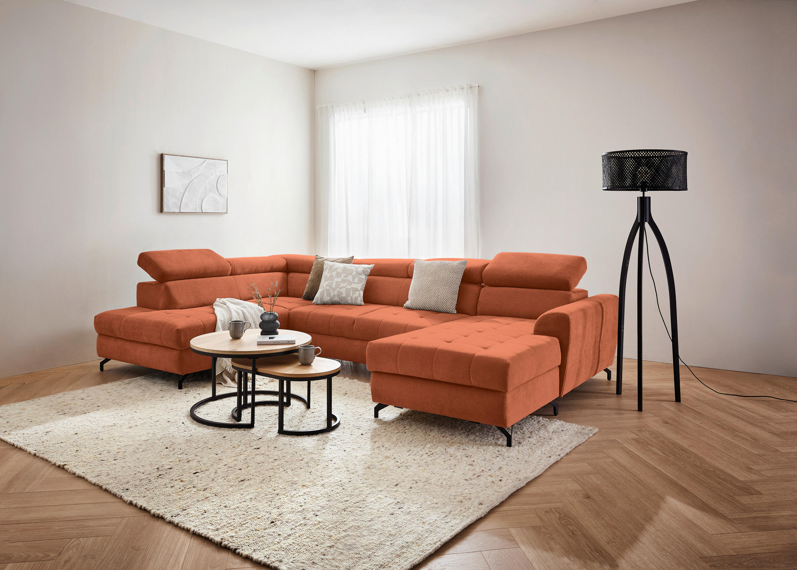 WOHNLANDSCHAFT Orange Struktur  - Schwarz/Orange, Design, Textil/Metall (203/327/177cm) - Stylife