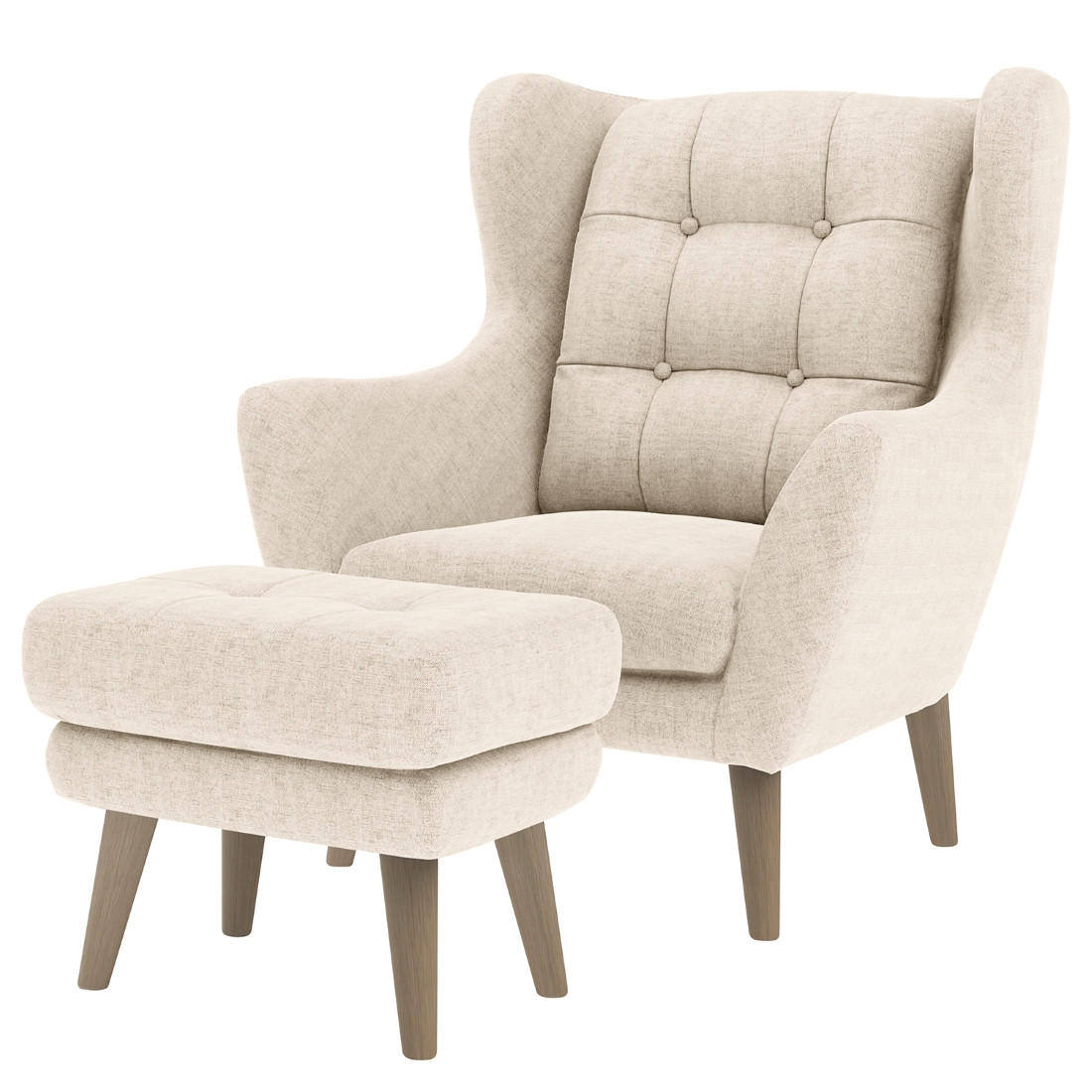 SESSELSET in Webstoff Silberfarben  - Eichefarben/Silberfarben, Konventionell, Holz/Textil (91/104/94cm) - Trendmanufaktur