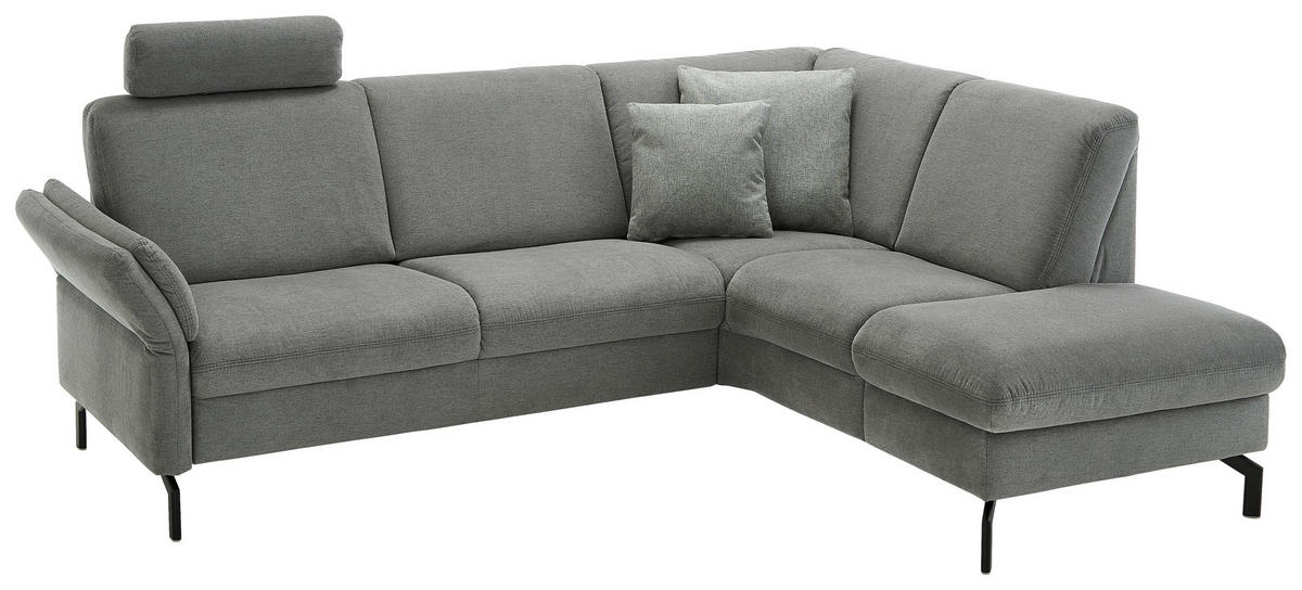 ECKSOFA in Flachgewebe Grau  - Schwarz/Grau, Konventionell, Textil/Metall (241/190cm) - Beldomo Comfort