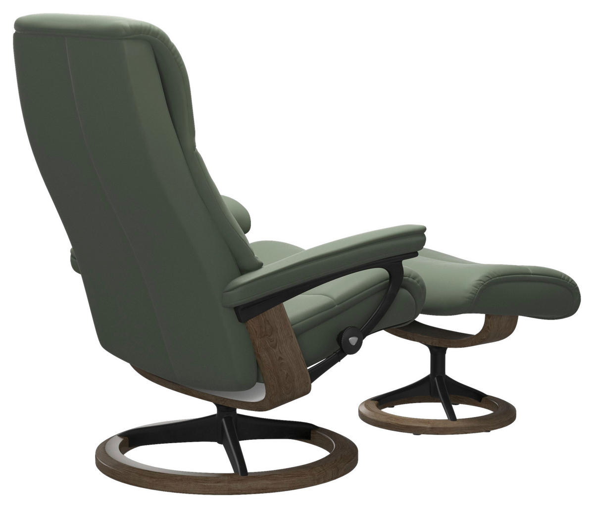RELAXSESSELSET Echtleder Relaxfunktion, Hocker    - Eiche dunkel/Waldgrün, KONVENTIONELL, Leder/Holz (82/109/81cm) - Stressless