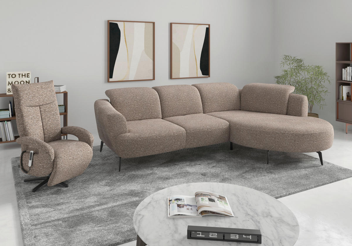 ECKSOFA in Chenille Cappuccino  - Schwarz/Cappuccino, Konventionell, Textil/Metall (309/199cm) - Sit & More