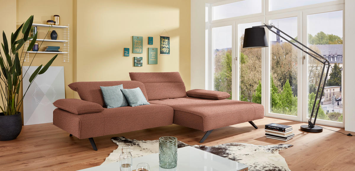 ECKSOFA in Flachgewebe Terracotta  - Anthrazit/Terracotta, Design, Textil/Metall (280/165cm) - Johann Jakob