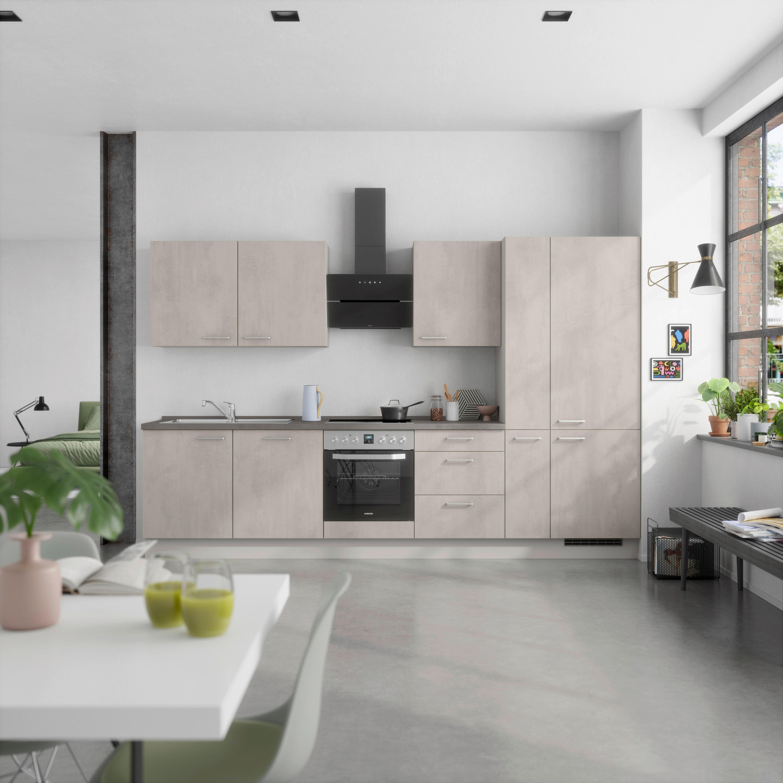 KÜCHENBLOCK Riva 330 cm  in Grau, Schieferfarben  - Schieferfarben/Edelstahlfarben, MODERN, Holzwerkstoff/Metall (330cm) - Nobilia