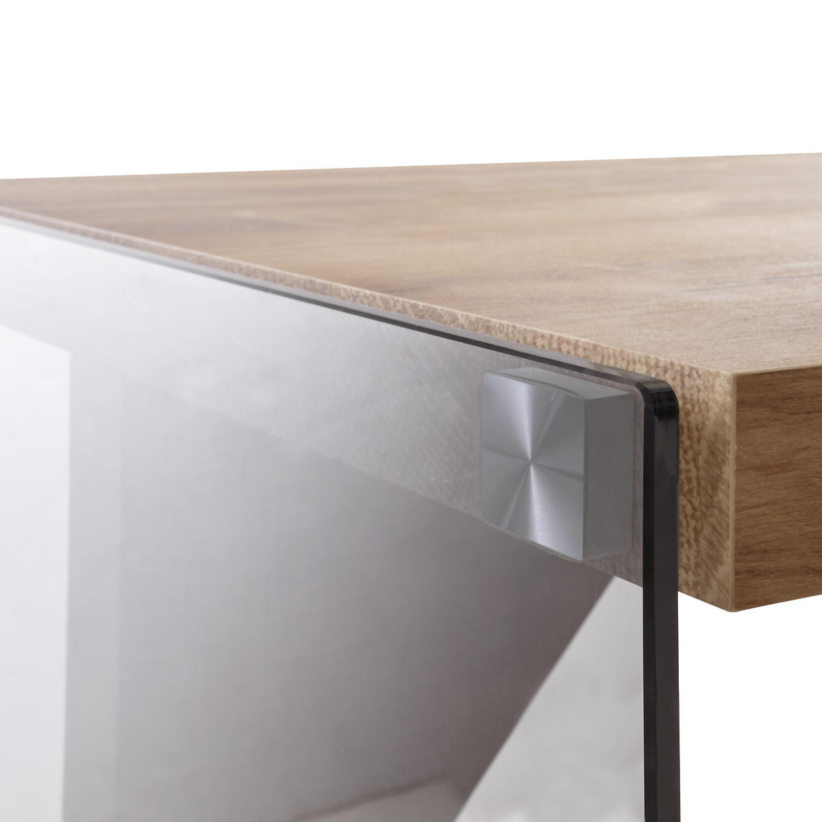 ECKSCHREIBTISCH 141,8/116,5/74 cm  in Eichefarben  - Chromfarben/Eichefarben, Design, Glas/Holzwerkstoff (141,8/116,5/74cm) - Novel