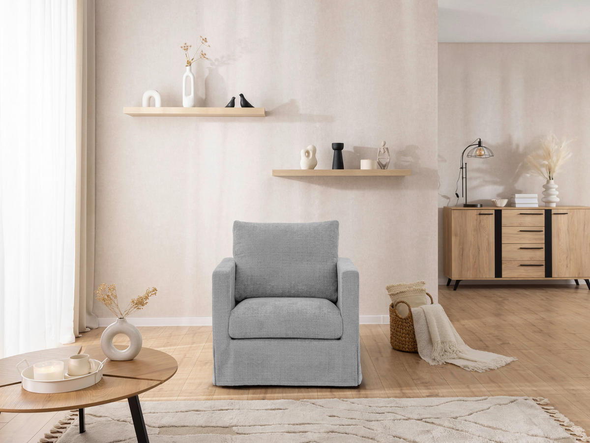 SESSEL in Chenille Hellgrau  - Hellgrau/Schwarz, Design, Kunststoff/Textil (84/89/95cm) - P & B