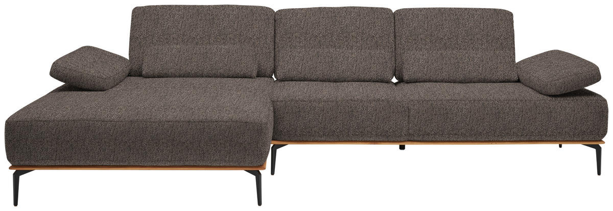 ECKSOFA in Flachgewebe Graubraun  - Graubraun/Schwarz, Natur, Holz/Textil (176/314cm) - Valnatura