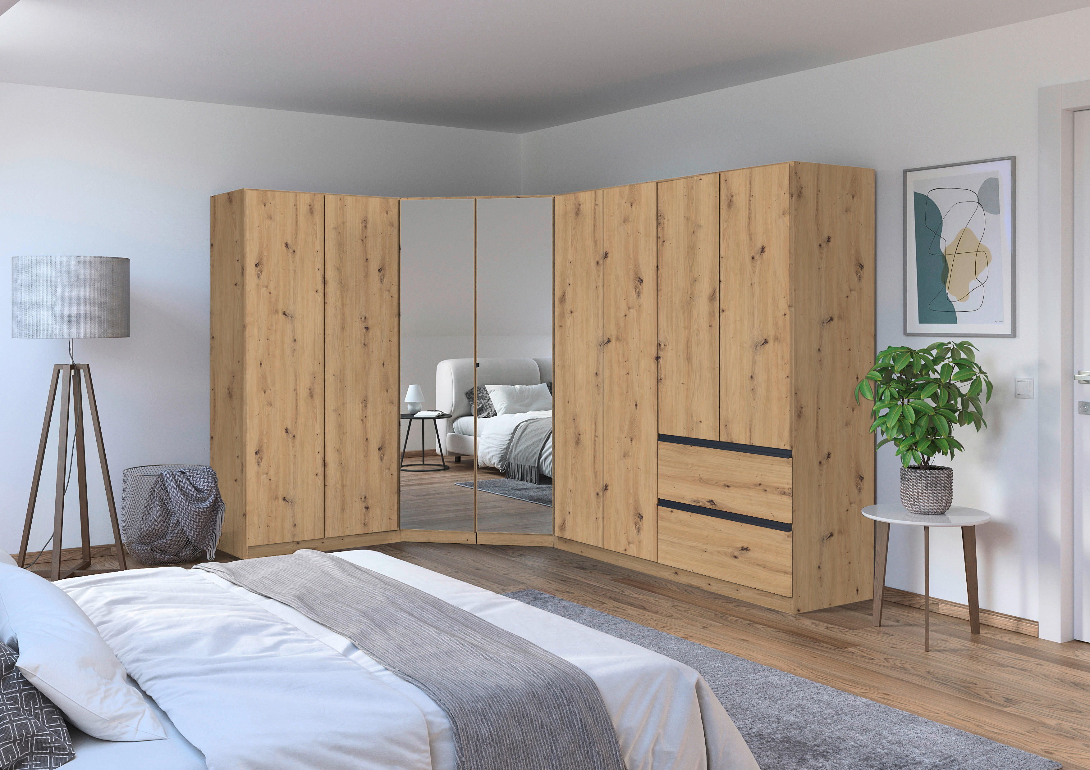 ECKKLEIDERSCHRANK 208/197/298 cm  - Chromfarben/Eiche Artisan, Modern, Holzwerkstoff (208/197/298cm) - Rauch Möbel