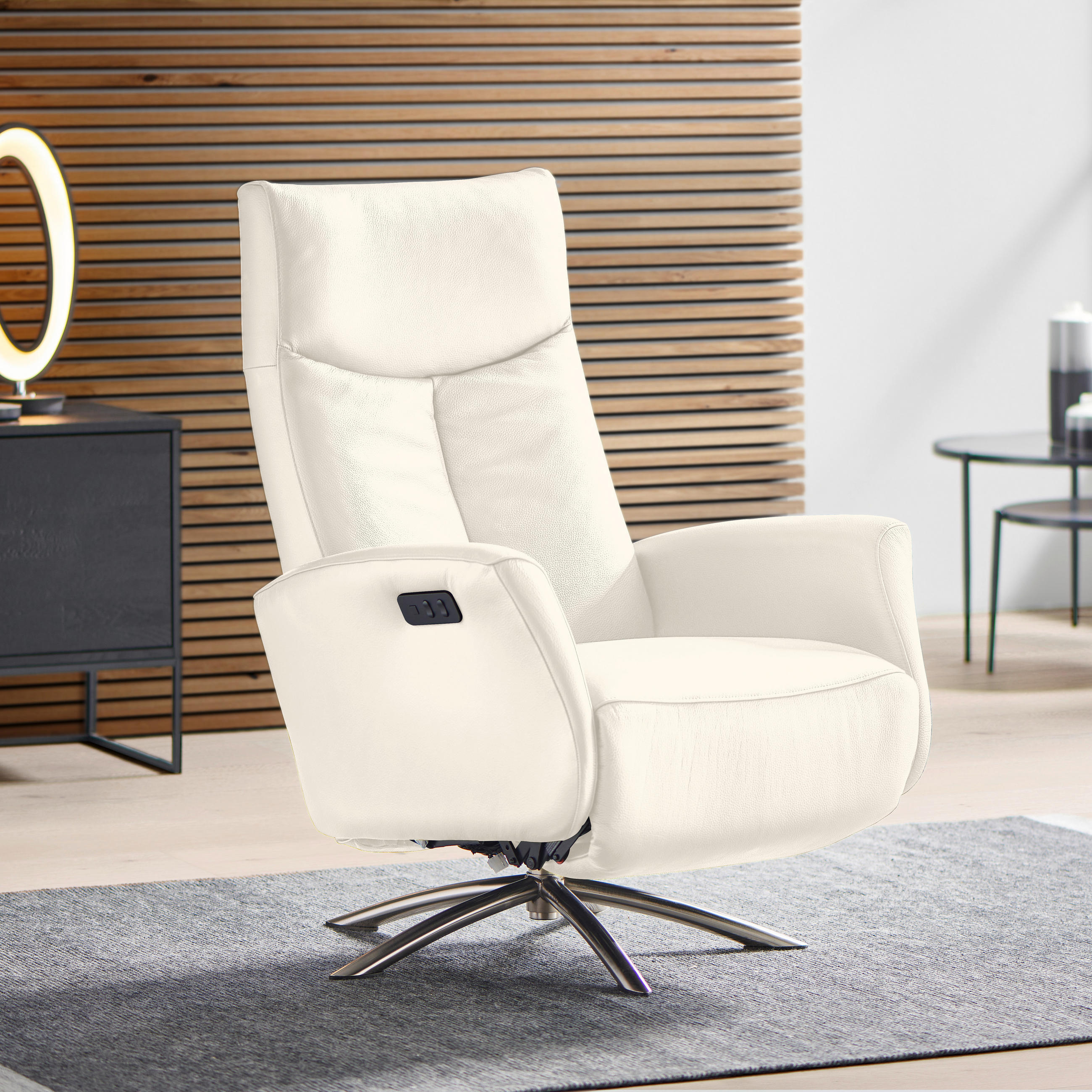 RELAXSESSEL in Leder Creme  - Silberfarben/Creme, Design, Leder/Metall (73/105/82cm) - Welnova