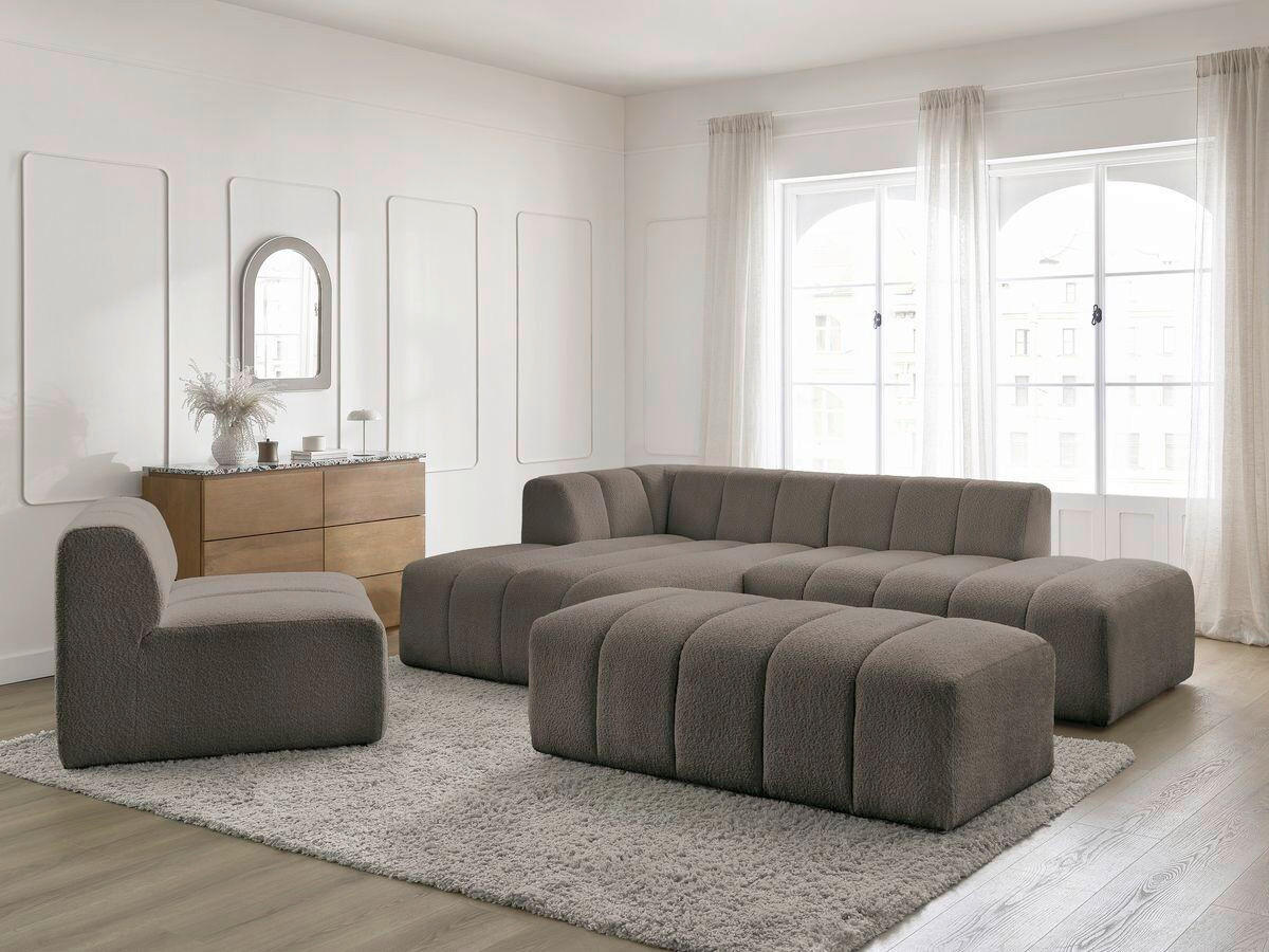 ECKSOFA Ottomane links  ANNECY Taupe Bouclé  - Taupe/Schwarz, MODERN, Kunststoff/Textil (170/262cm)
