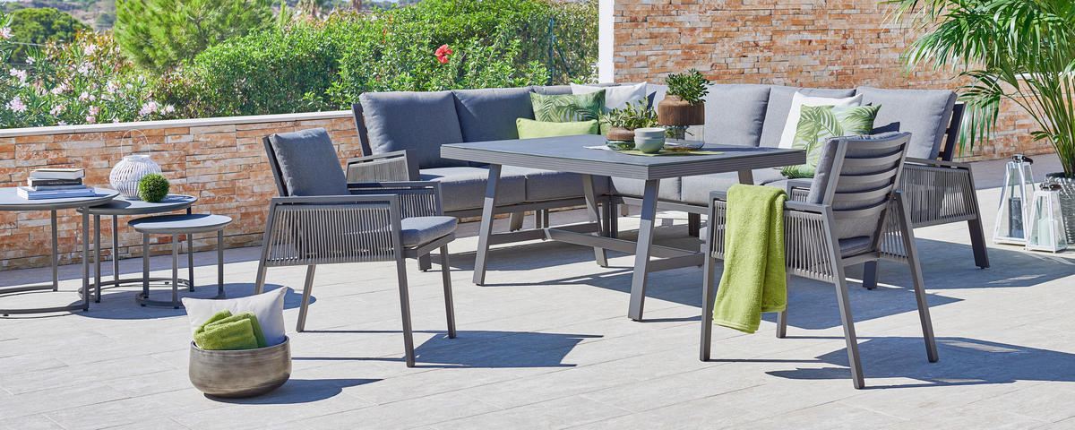 LOUNGEGARNITUR 219/279 cm Aluminium  - Anthrazit/Grau, Design, Glas/Textil (219/279cm) - Amatio