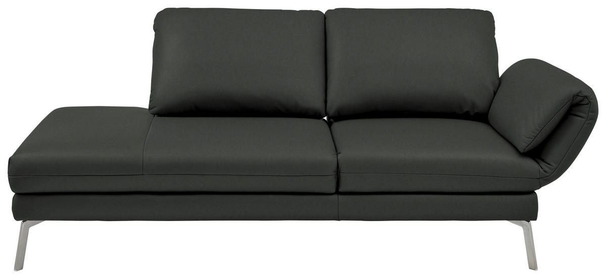 RÉCAMIERE in Echtleder Dunkelgrau  - Chromfarben/Dunkelgrau, Design, Leder/Metall (209/85-109/95-16cm) - Dieter Knoll