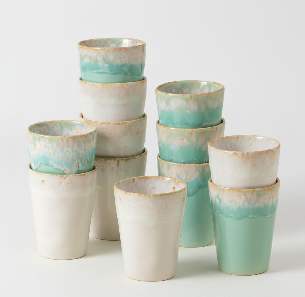 KAFFEEBECHERSET 375ML GRESPRESSO 12-teilig  - Türkis/Weiß Hochglanz, Basics, Keramik - Costa Nova