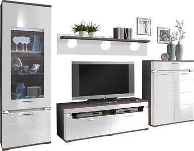 Wohnwand 4 Teilig In Weiss Und Truffelfarben Kaufen