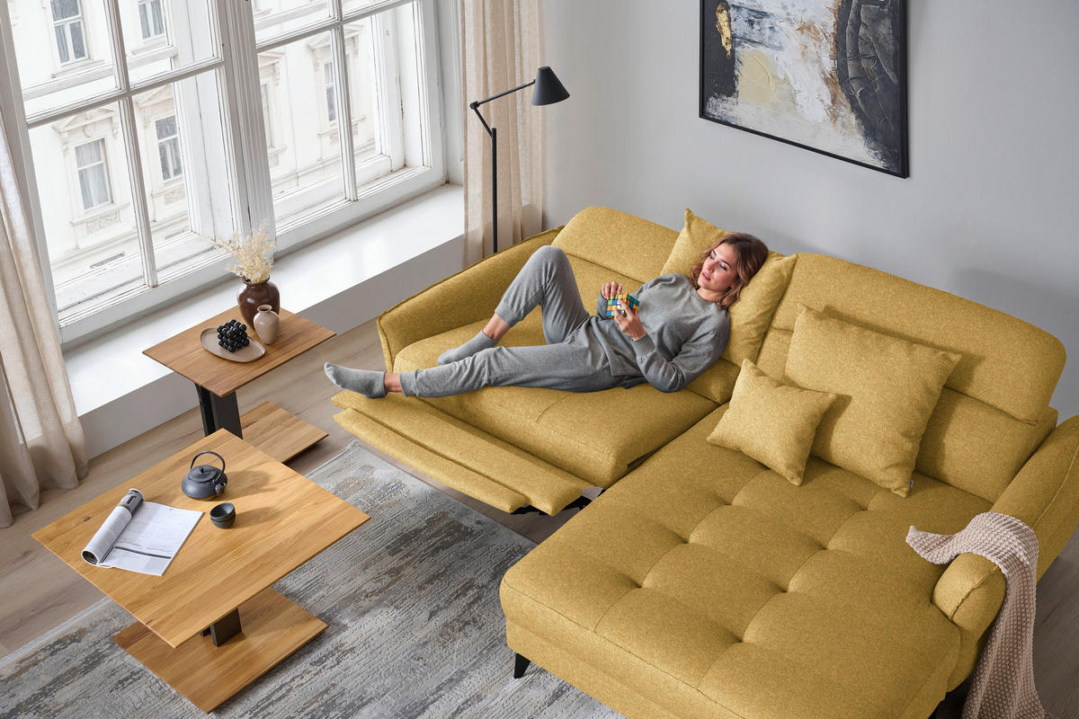 ECKSOFA Flachgewebe Currygelb  - Currygelb/Schwarz, Design, Textil/Metall (246/175cm) - Celina