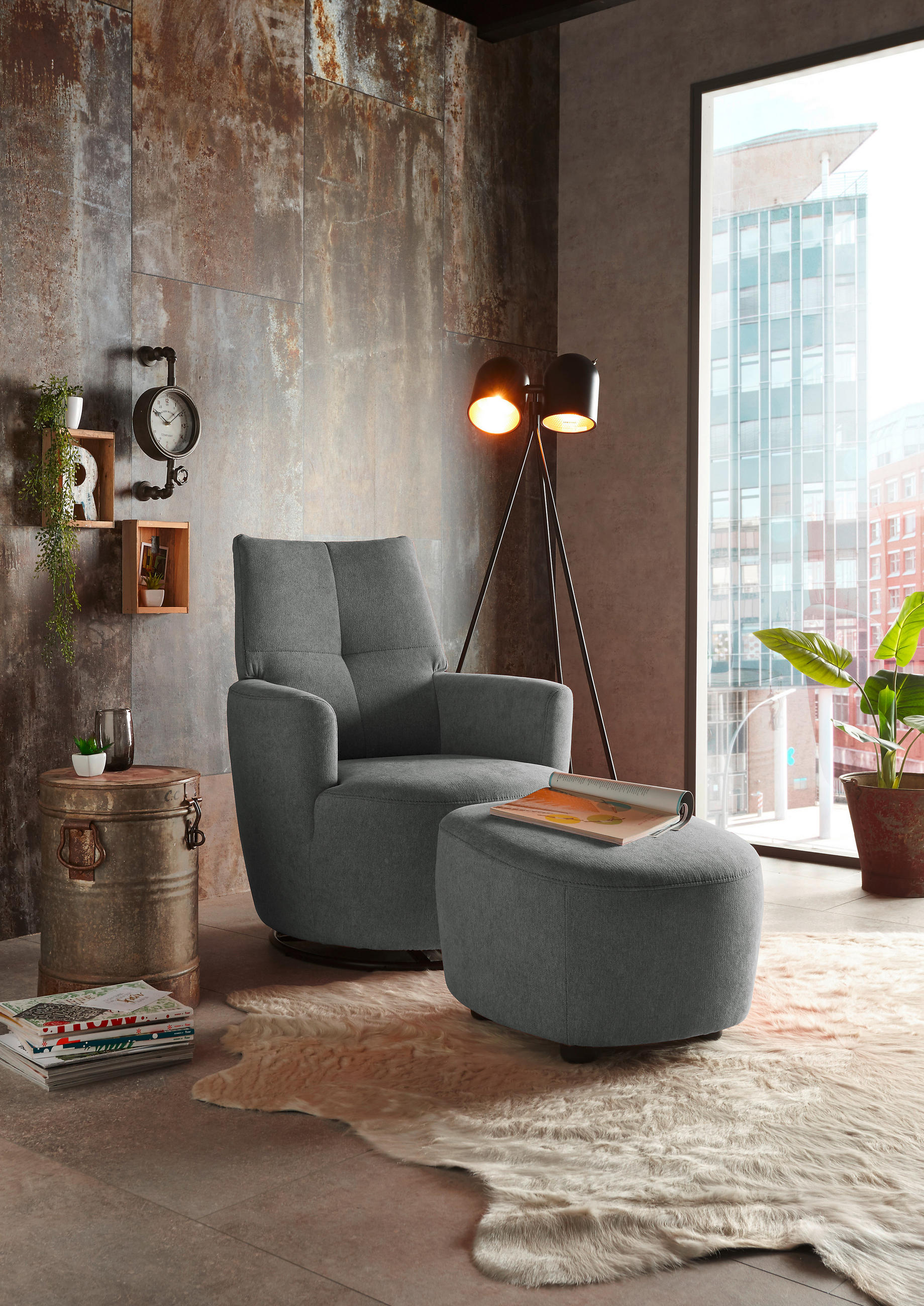 SESSEL Webstoff Graphitfarben    - Graphitfarben/Schwarz, Design, Textil/Metall (80/96/88cm) - SetOne by Musterring