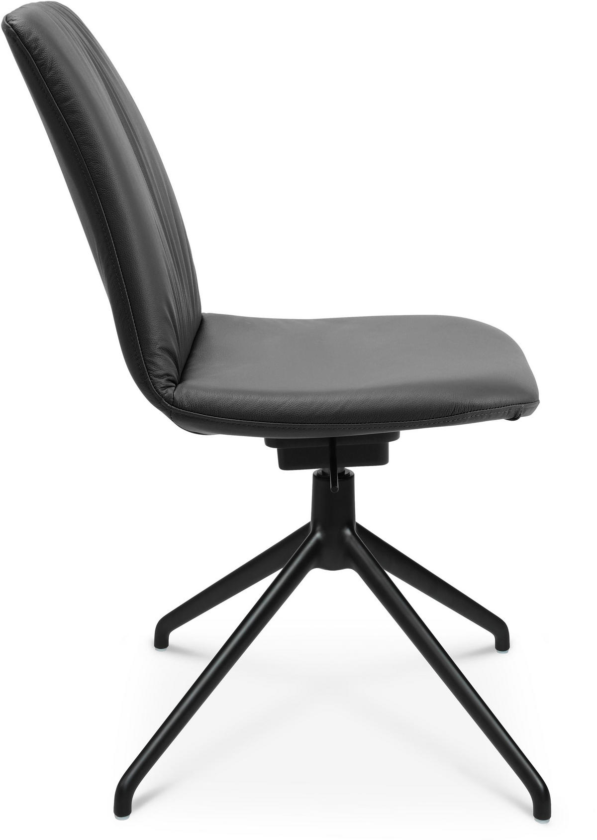 STUHL  in Aluminium Echtleder pigmentiert  - Anthrazit/Schwarz, Design, Leder/Metall (46/81,5-84,5/55cm) - Johann Jakob