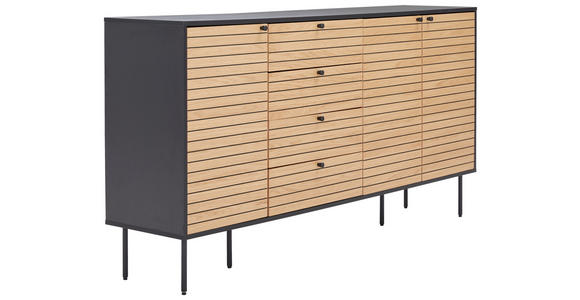 SIDEBOARD Schwarz, Eichefarben Einlegeböden  - Eichefarben/Schwarz, Design, Holzwerkstoff/Metall (180/94/40cm) - Xora