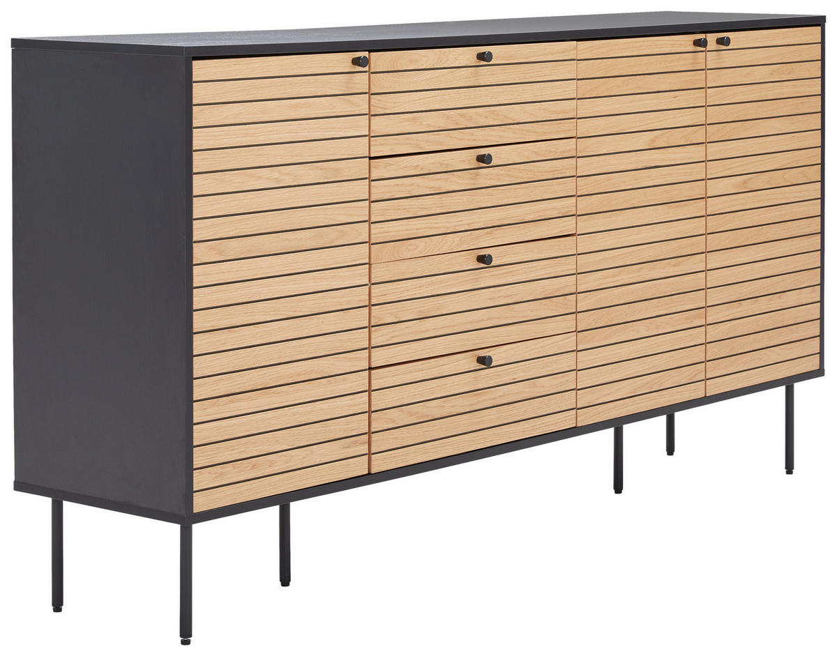 KOMODA, črna, barve hrasta  - črna/barve hrasta, Design, kovina/leseni material (180/94/40cm) - Xora