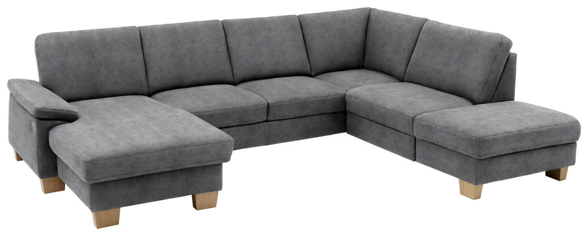 WOHNLANDSCHAFT in Velours Silberfarben  - Eichefarben/Silberfarben, Konventionell, Holz/Textil (167/316/235cm) - Beldomo System
