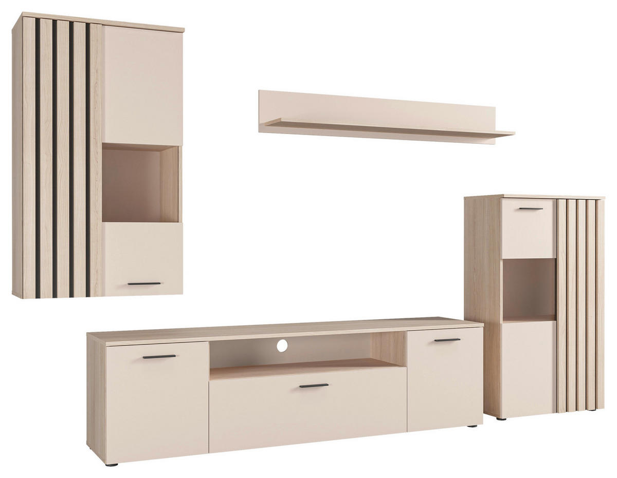 REGAL ZA DNEVNI BORAVAK boje hrasta, kašmir   - kašmir/boje hrasta, Moderno, staklo/drvni materijal (290/190/40cm) - Hom`in