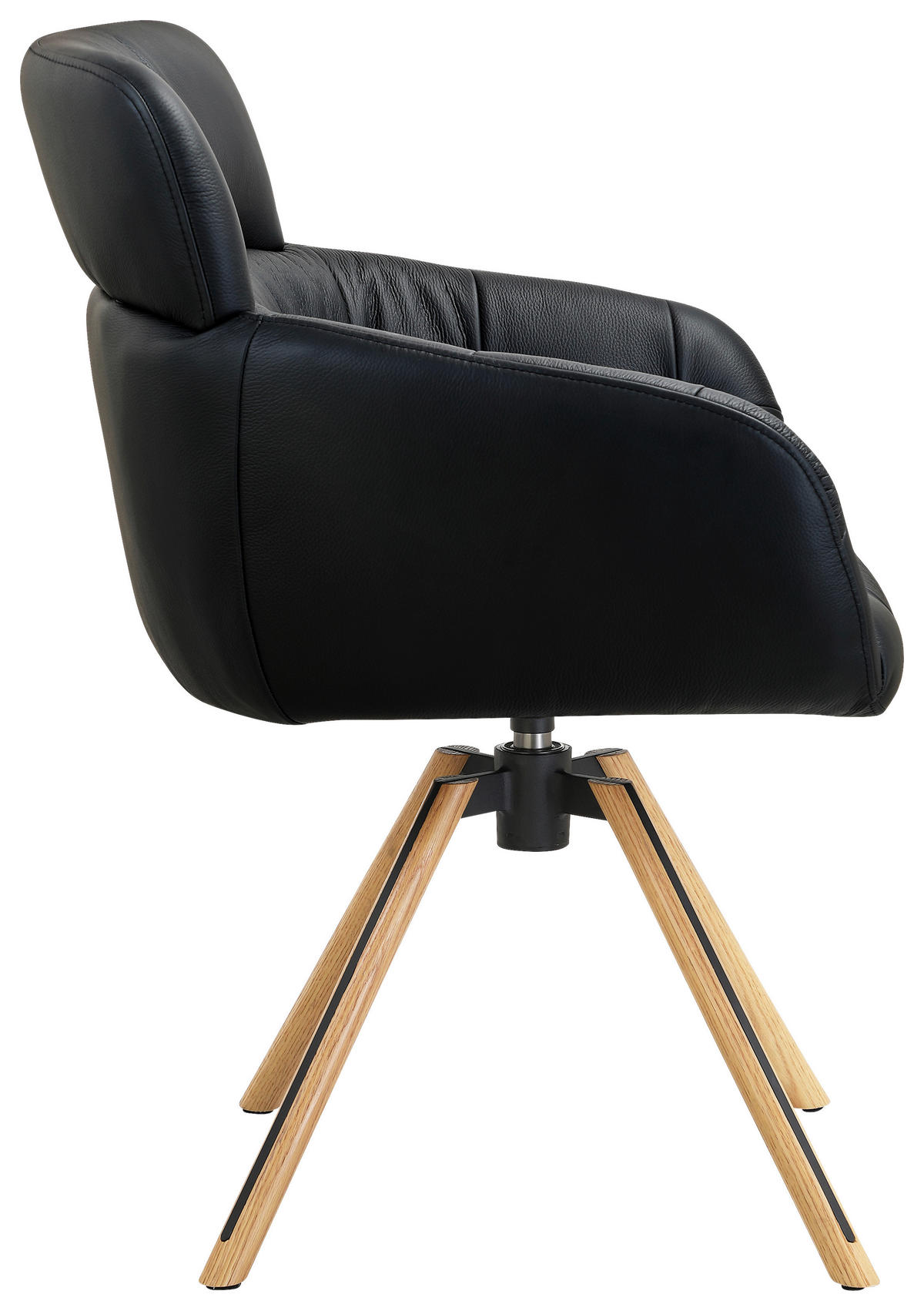 ARMLEHNSTUHL  Wippfunktion, Sitzfläche 360° drehbar, automatische Rückholfunktion  Echtleder  Schwarz, Eichefarben  - Eichefarben/Schwarz, KONVENTIONELL, Leder/Holz (63/84,5/62,5cm) - Valnatura