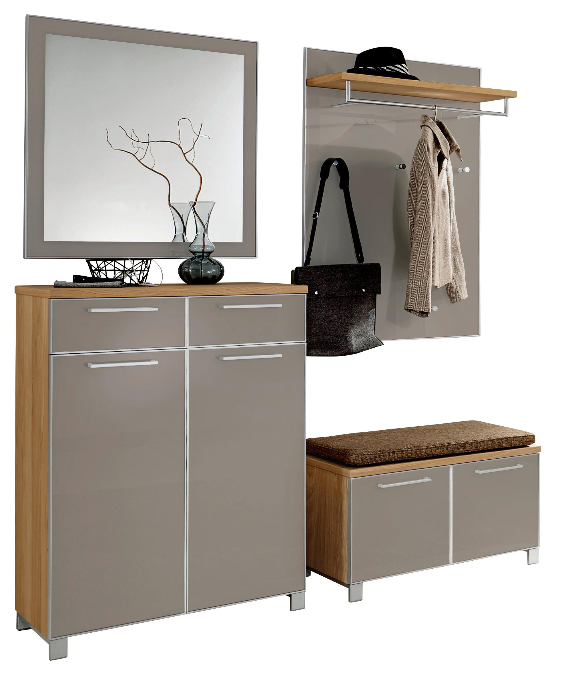 GARDEROBE Taupe, Eichefarben, Hellbraun - Taupe/Hellbraun, Design, Glas/Holz (175/195/40cm)