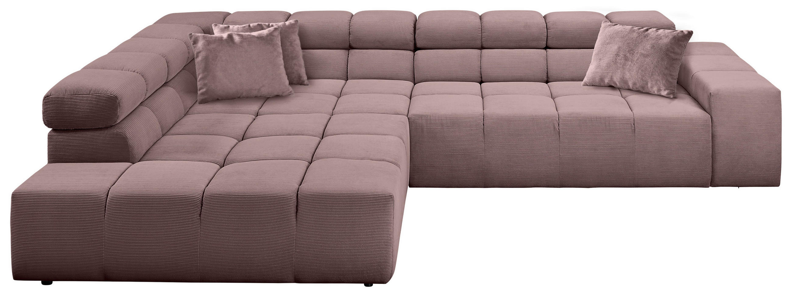 ECKSOFA Altrosa Feincord Zierkissen, Rücken echt, Kopfteilverstellung  - Schwarz/Altrosa, Design, Kunststoff/Textil (215/319cm) - Hom`in