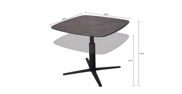 COUCHTISCH ESG 80/80/47-67 cm quadratisch Anthrazit, Dunkelbraun  - Anthrazit/Dunkelbraun, Design, Glas/Keramik (80/80/47-67cm) - Novel