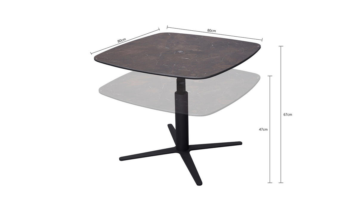 COUCHTISCH ESG 80/80/47-67 cm quadratisch Anthrazit, Dunkelbraun  - Anthrazit/Dunkelbraun, Design, Glas/Keramik (80/80/47-67cm) - Novel