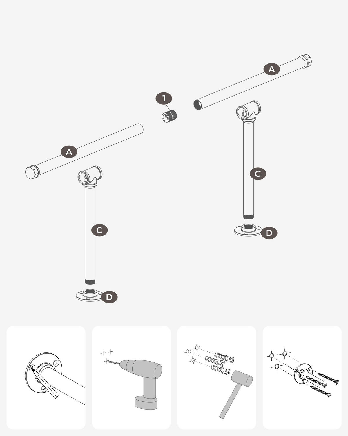 WANDGARDEROBE - Schwarz, Basics, Metall (84/7/30cm)