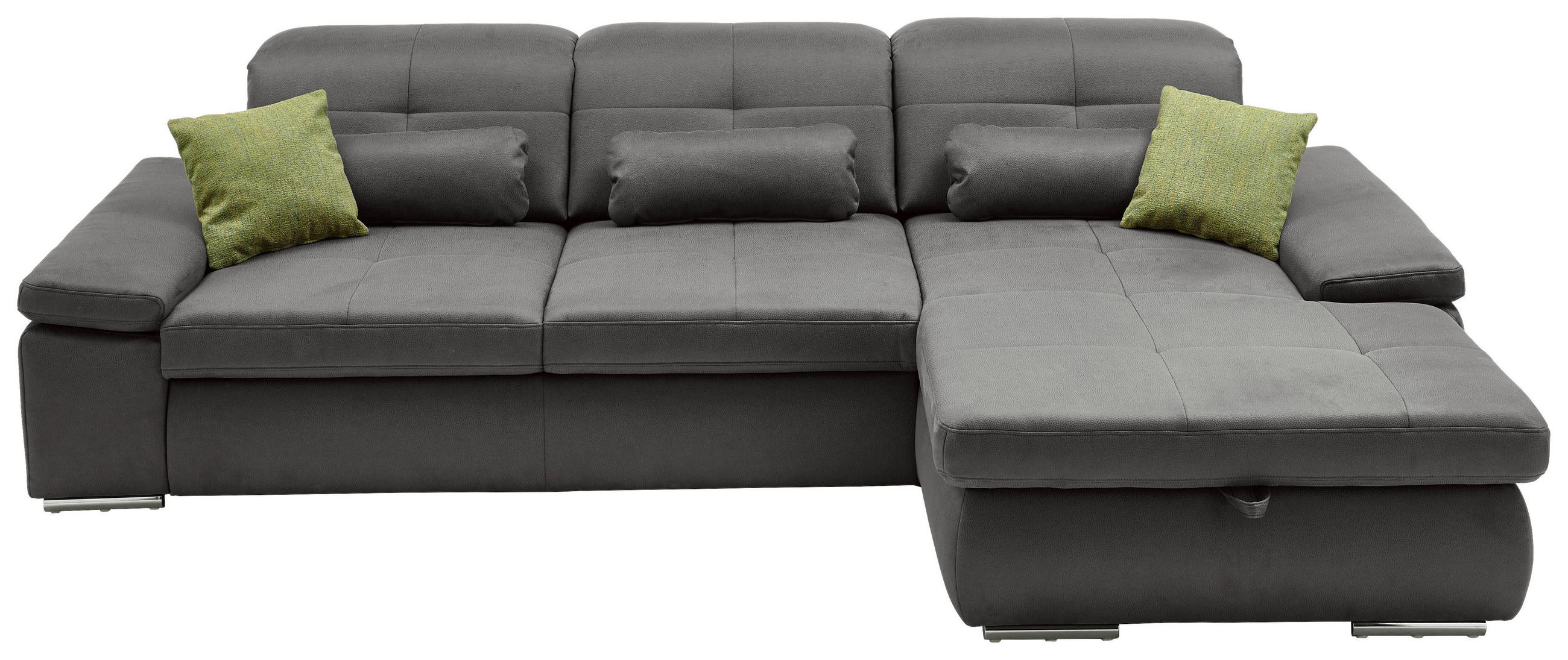 ECKSOFA in Flachgewebe Grau  - Chromfarben/Grau, Design, Textil (309/195cm) - Beldomo Style