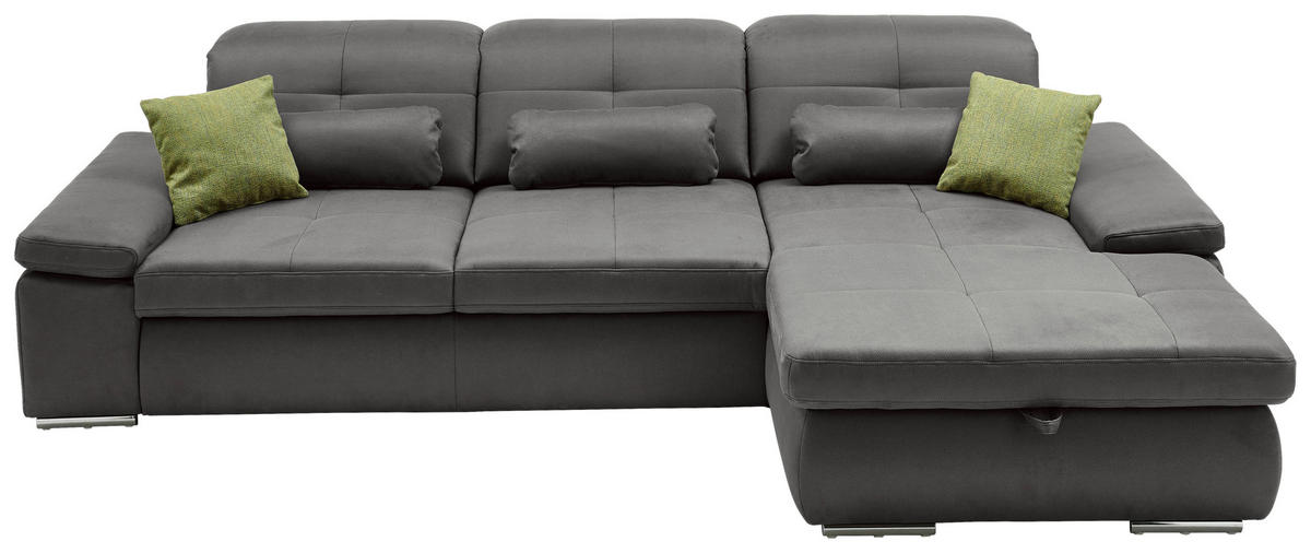 ECKSOFA in Flachgewebe Grau  - Chromfarben/Grau, Design, Textil (309/195cm) - Beldomo Style