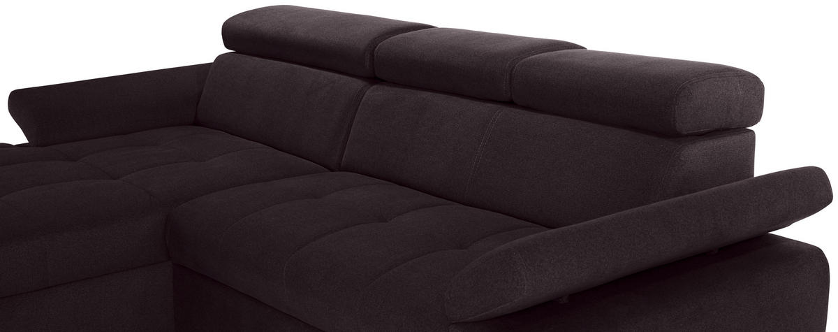 ECKSOFA in Velours Aubergine  - Silberfarben/Aubergine, Design, Holz/Textil (183/292cm) - Livetastic