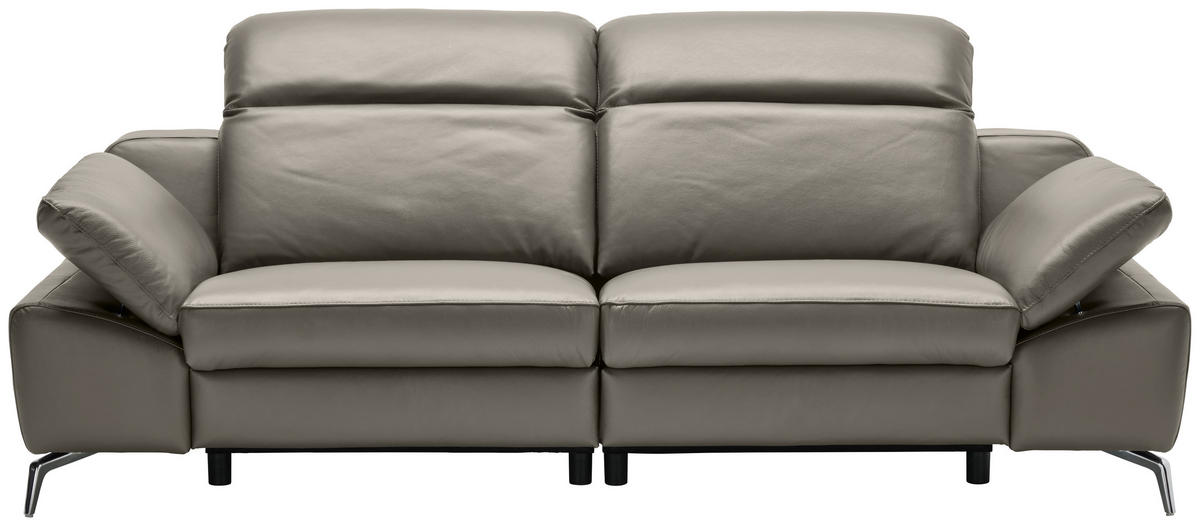 3-SITZER-SOFA Echtleder Graubraun  - Chromfarben/Graubraun, Design, Leder/Kunststoff (234/83-99/110cm) - Celina Home