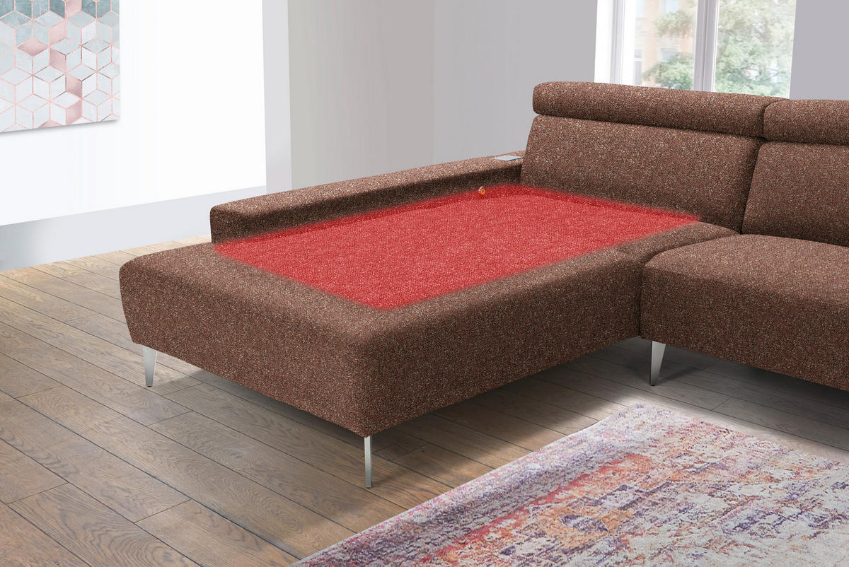 ECKSOFA  in Mikrovelours Terracotta  205/308 cm  - Terracotta/Alufarben, Design, Textil/Metall (205/308cm) - Sedda