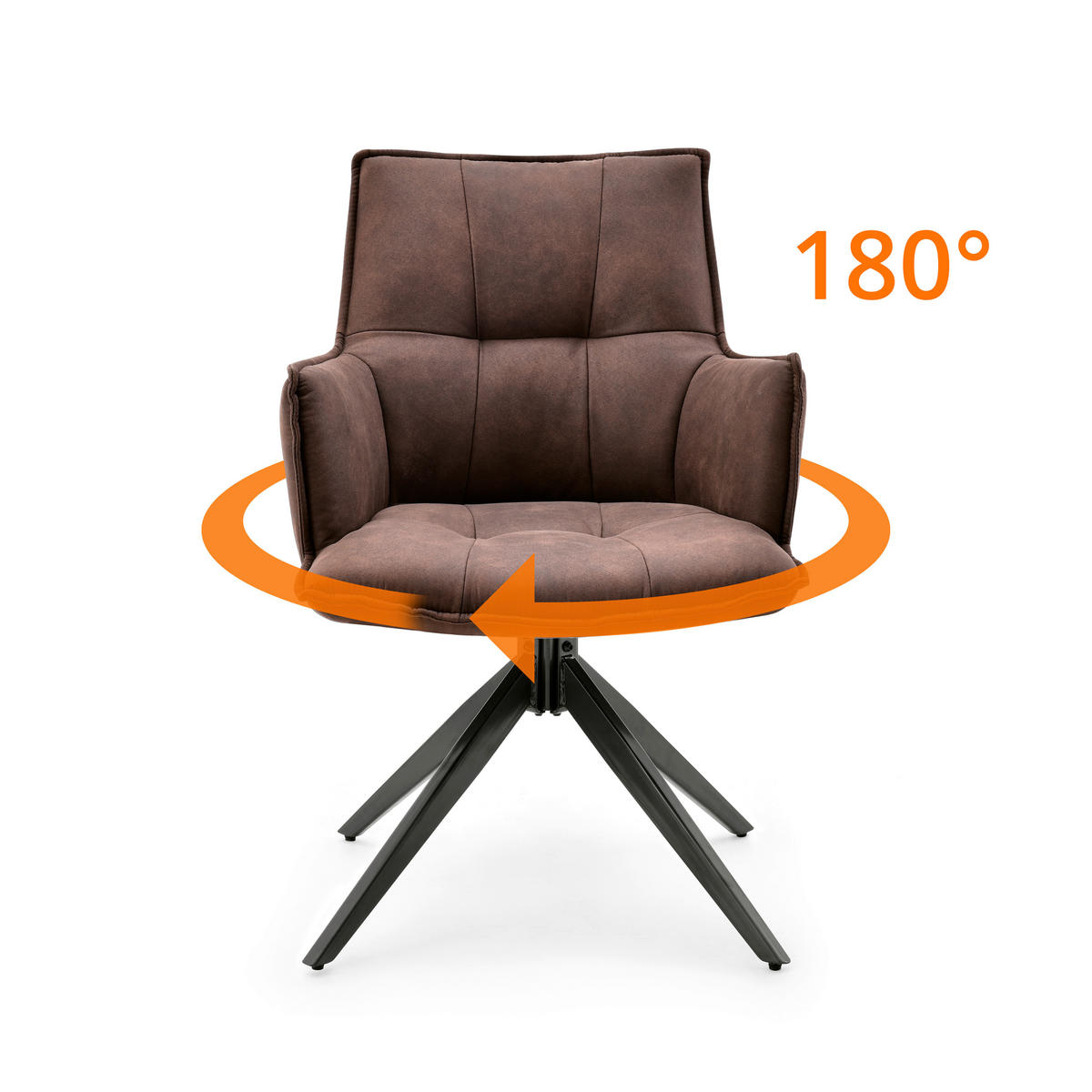 ARMLEHNSTUHL  Sitzfläche 180° drehbar Flachgewebe  Braun  - Schwarz/Braun, MODERN, Textil/Metall (59/85/63cm) - MID.YOU