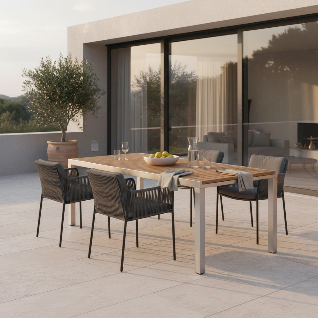 GARTENTISCH Holz, Metall Silberfarben, Akaziefarben rechteckig  - Silberfarben/Akaziefarben, KONVENTIONELL, Holz/Metall (150/80/74cm) - Gardenson