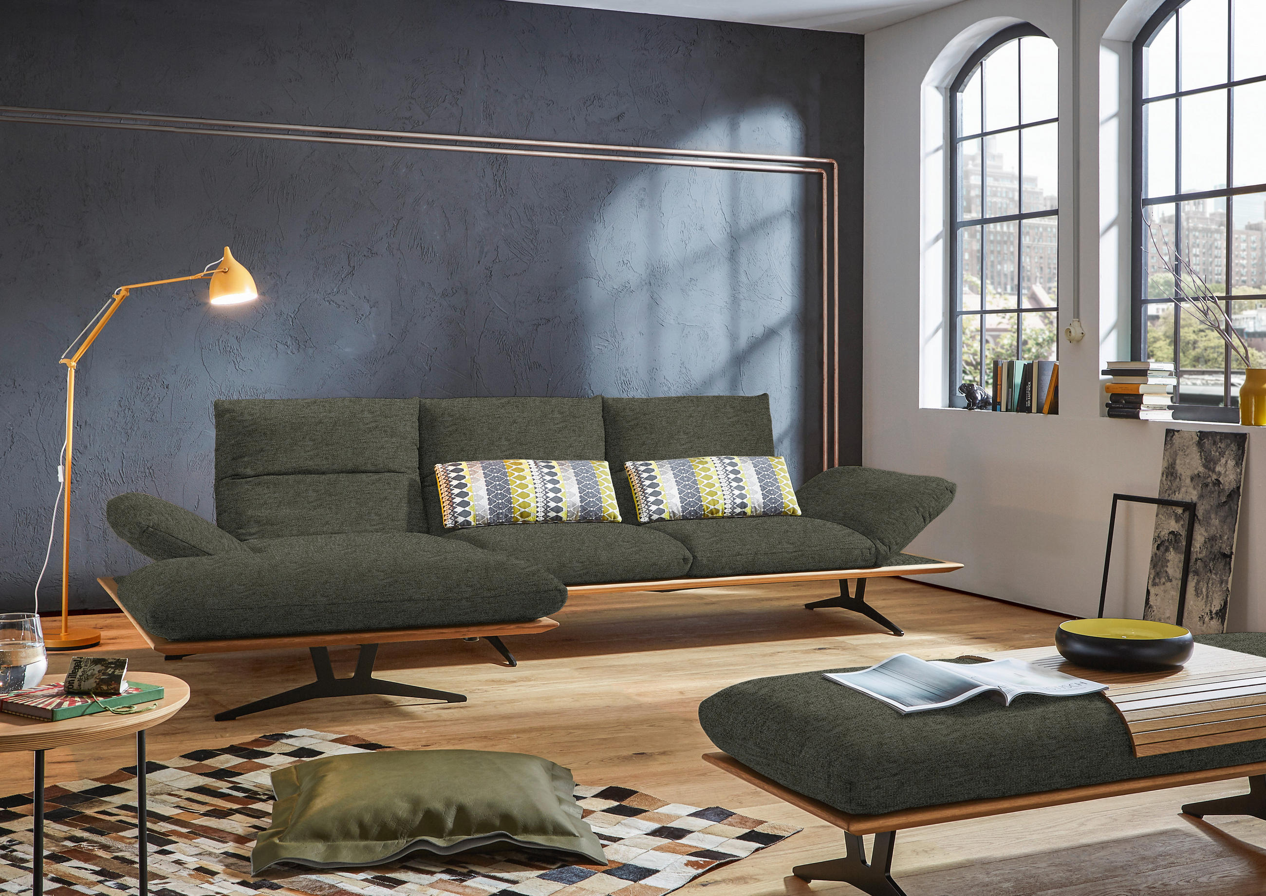 ECKSOFA in Flachgewebe Graubraun  159/314 cm  - Graubraun/Schwarz, Design, Holz/Textil (159/314cm) - Dieter Knoll