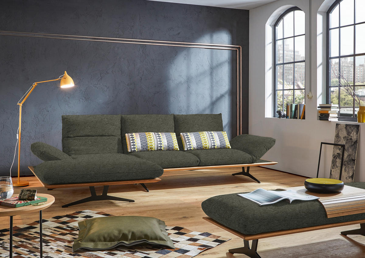 ECKSOFA in Flachgewebe Graubraun  159/314 cm  - Graubraun/Schwarz, Design, Holz/Textil (159/314cm) - Dieter Knoll