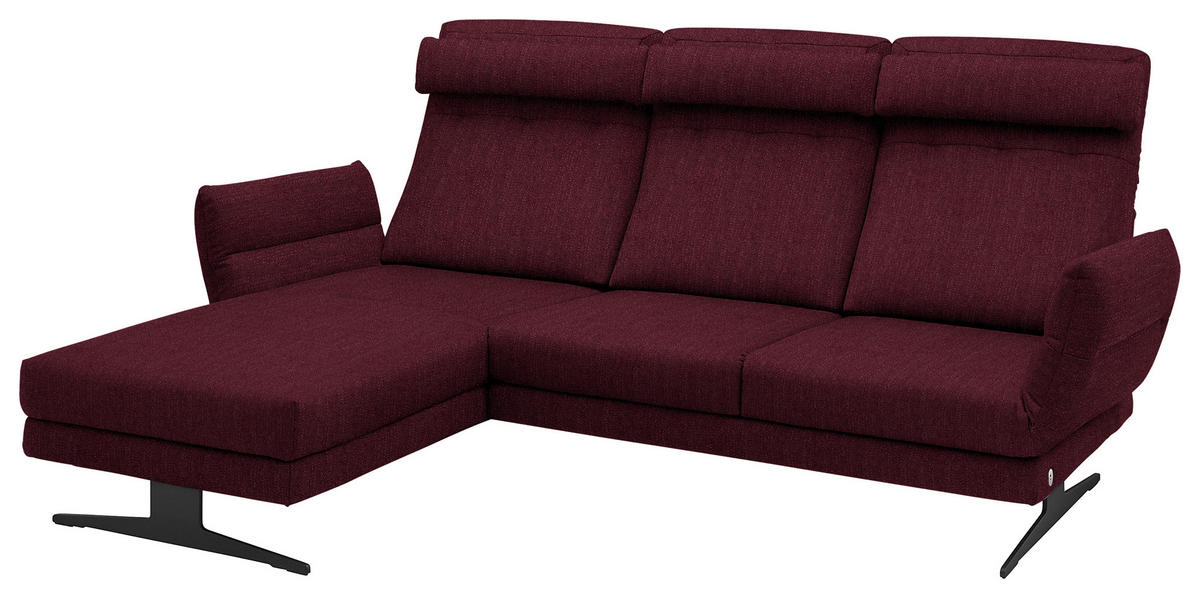 ECKSOFA in Flachgewebe Weinrot  - Weinrot/Schwarz, Design, Textil/Metall (176-217/279-327cm) - Dieter Knoll