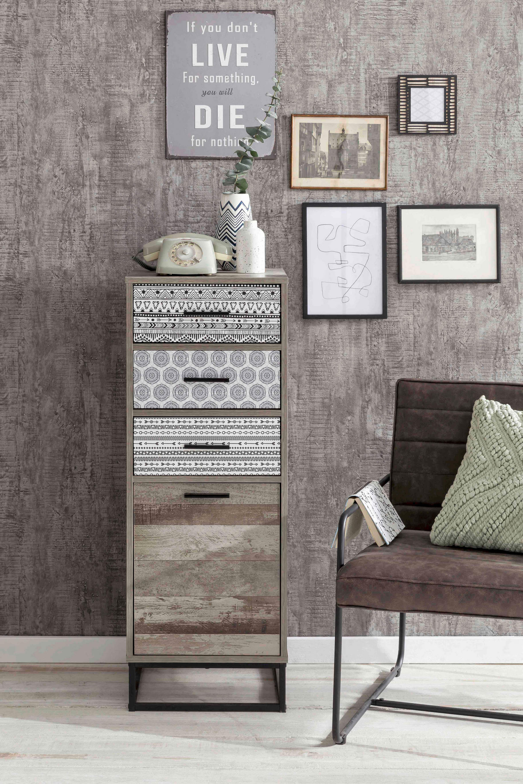 KOMMODE  in 39,5/106/38 cm  - Graubraun/Schwarz, Design, Holzwerkstoff/Metall (39,5/106/38cm) - Livetastic