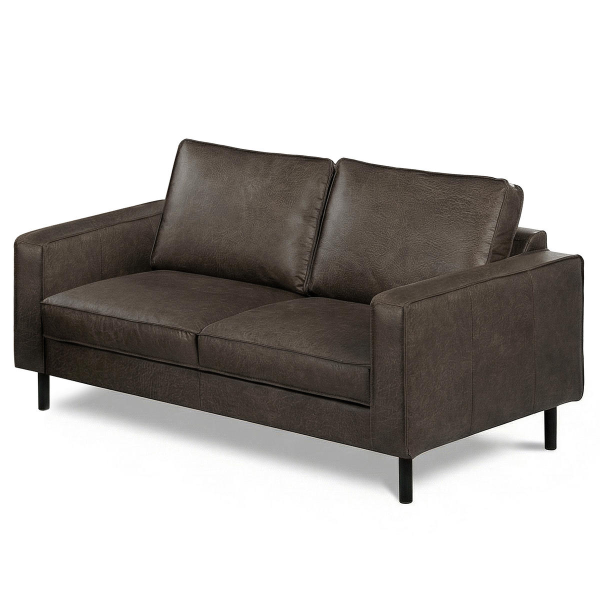 2-SITZER-SOFA  in Echtleder Fango   - Fango/Schwarz, Design, Leder/Metall (148/85/92cm) - Livetastic