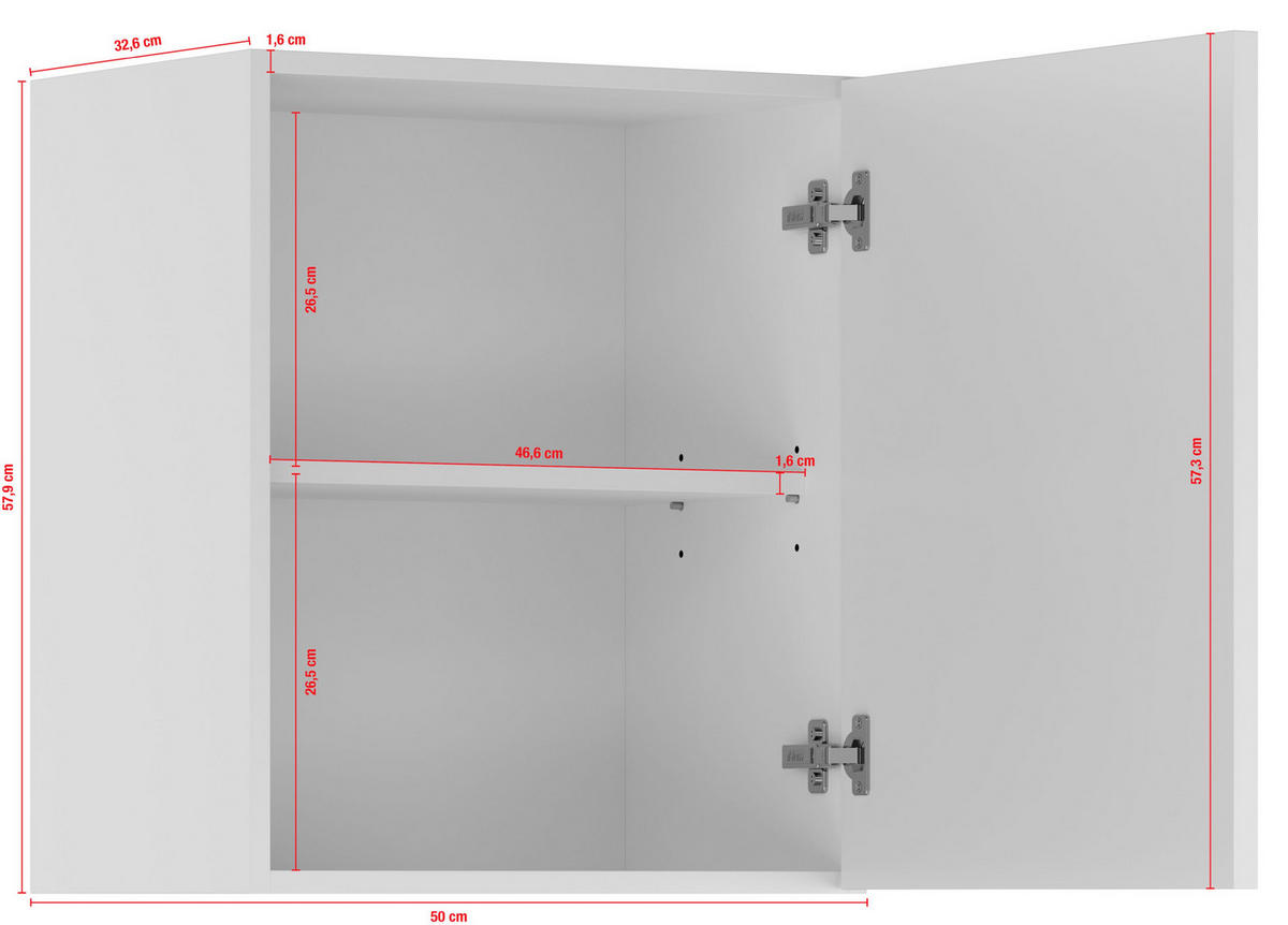 KÜCHENOBERSCHRANK 50/57,9/34,2 cm  in Weiß  - Edelstahlfarben/Weiß, Basics, Holzwerkstoff/Metall (50/57,9/34,2cm) - Impuls