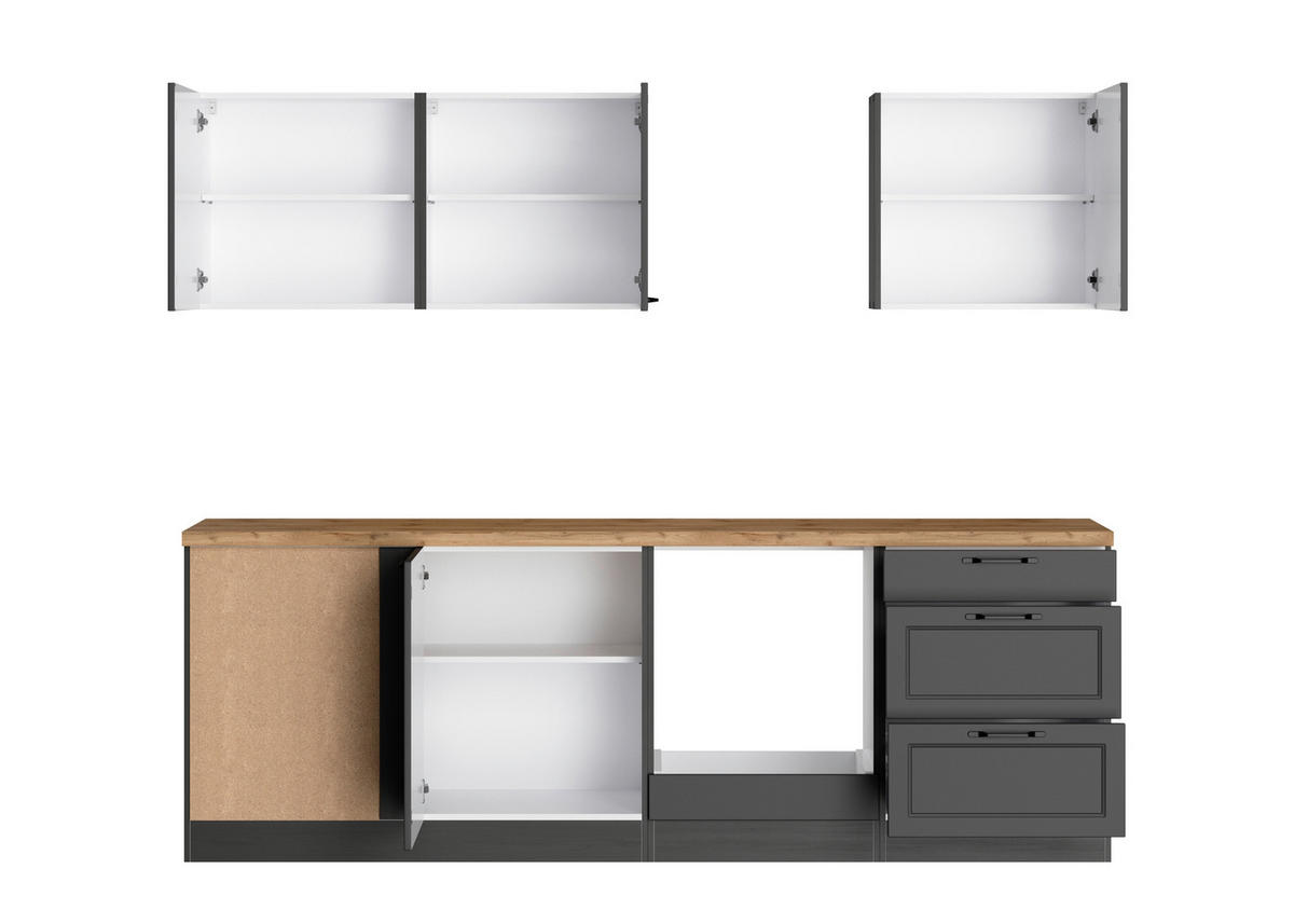 ECKKÜCHE 240/240 cm  in Grau, Eiche Wotan  - Eiche Wotan/Schwarz, LIFESTYLE, Holzwerkstoff/Metall (240/240cm) - Held