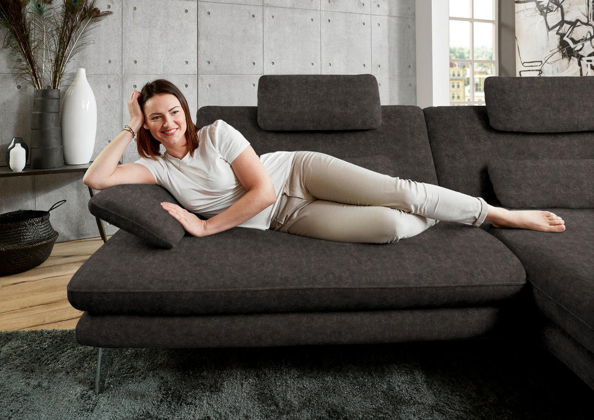 ECKSOFA in Velours Dunkelbraun  - Dunkelbraun/Schwarz, Design, Textil/Metall (284/184cm) - Dieter Knoll