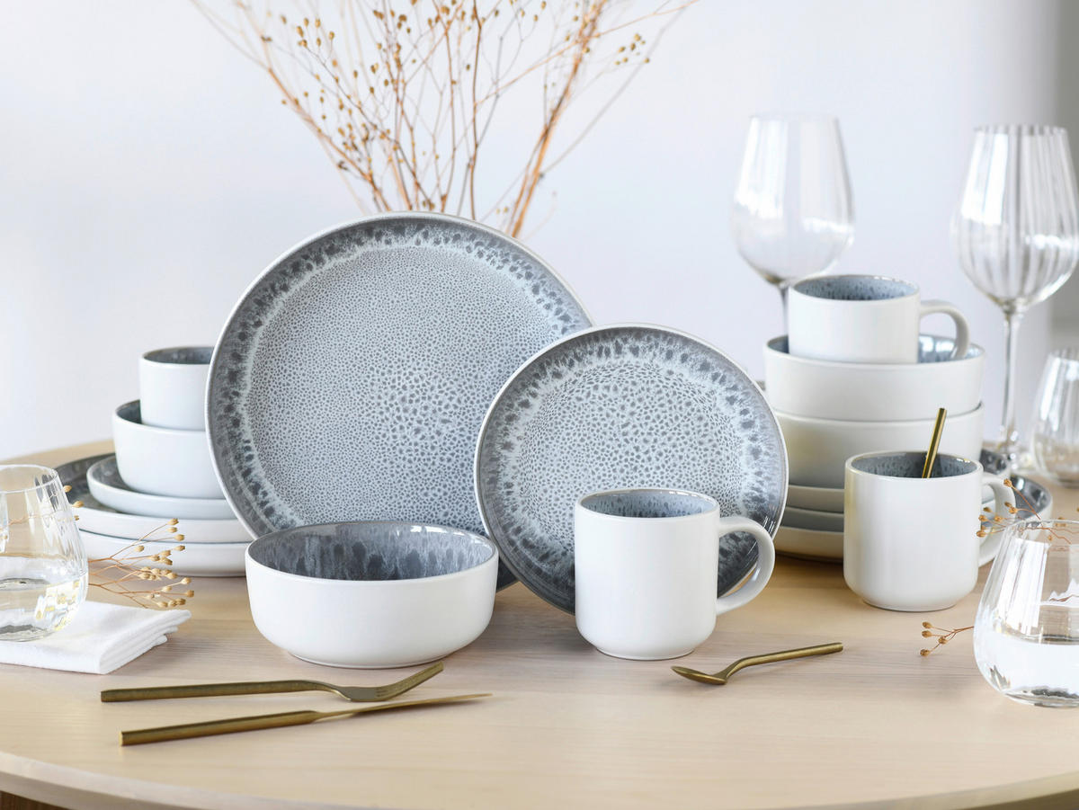 KOMBISERVICE Weiß, Seidengrau Nordic Fjord Stone 16-teilig 4 Personen  - Seidengrau/Weiß, Basics, Keramik - Creatable