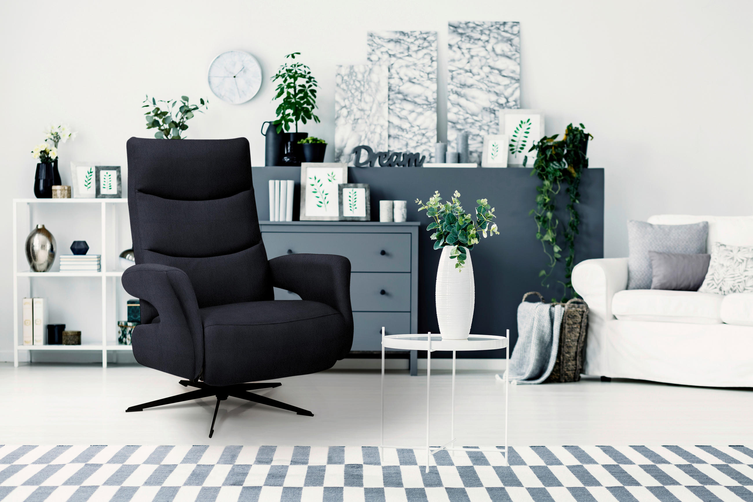 RELAXSESSEL Mikrofaser Relaxfunktion    - Schwarz, Design, Textil/Metall (75/106/89cm) - Welnova