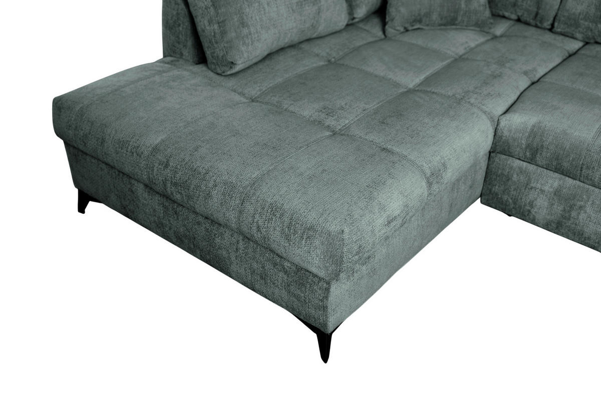 ECKSOFA LIVANO Grün Chenille Liegefläche im Originalstoff  - Schwarz/Grün, Design, Textil/Metall (190/250cm) - P & B